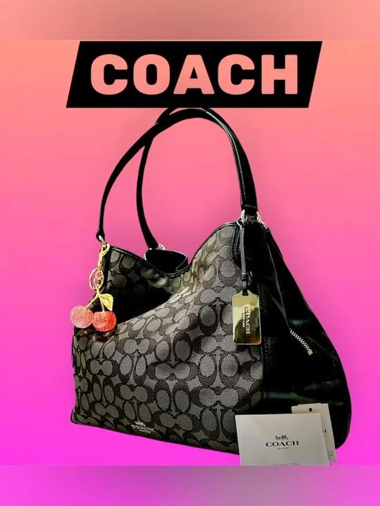 Vintage style Coach soho Shoulder Bag Black and Charcoal Signature Hobo Bag - Picture 5 of 17